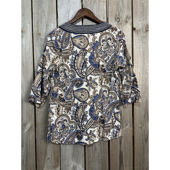 David Brooks Women's Paisley Boho Linen Blouse – Size Medium - Picture 2 of 4